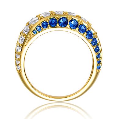 14k Gold Over Silver Cubic Zirconia 3-Row Crossover Cocktail Ring