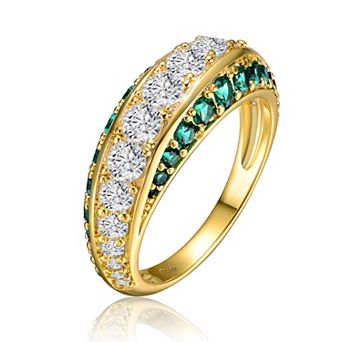 14k Gold Over Silver Cubic Zirconia 3-Row Crossover Cocktail Ring