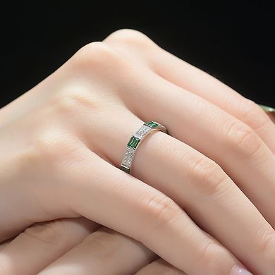 Sterling Silver Colored Baguette & Clear Round-Cut Cubic Zirconia Eternity Stacking Ring