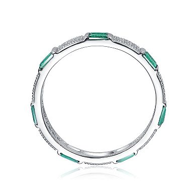 Sterling Silver Colored Baguette & Clear Round-Cut Cubic Zirconia Eternity Stacking Ring