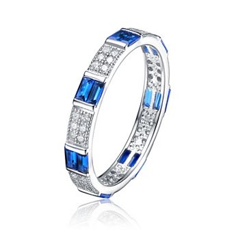 Sterling Silver Colored Baguette & Clear Round-Cut Cubic Zirconia Eternity Stacking Ring