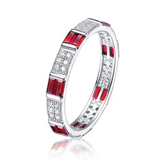 Sterling Silver Colored Baguette & Clear Round-Cut Cubic Zirconia Eternity Stacking Ring