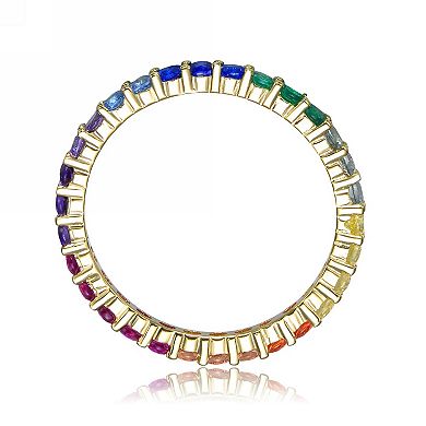Sterling Silver Multicolored Cubic Zirconia Rainbow Eternity Ring