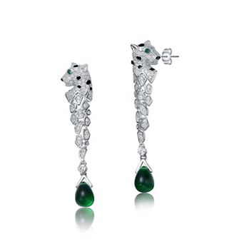 Sterling Silver Green Cubic Zirconia Fauna Drop Earrings