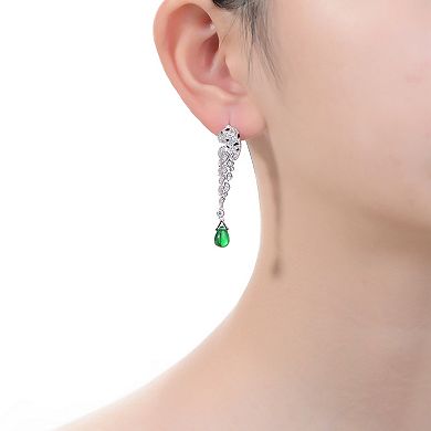 Sterling Silver Green Cubic Zirconia Fauna Drop Earrings