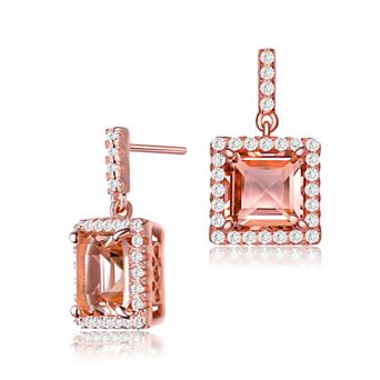 Rose Gold Tone Over Silver Overlay Champagne Cubic Zirconia Earrings