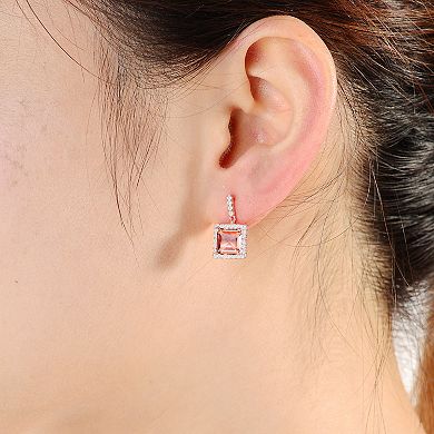 Rose Gold Tone Over Silver Overlay Champagne Cubic Zirconia Earrings