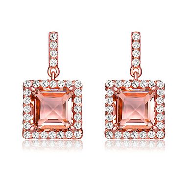 Rose Gold Tone Over Silver Overlay Champagne Cubic Zirconia Earrings