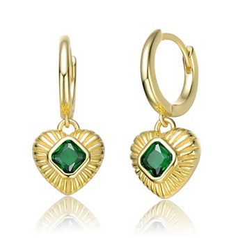 Megan Walford 14k Gold Over Sterling Silver Cubic Zirconia Dangle Heart Huggie Hoop Earrings