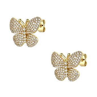Megan Walford 14k Gold Over Sterling Silver Cubic Zirconia Butterfly Stud Earrings