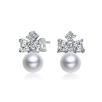 Sterling Silver Freshwater Cultured Pearl Cubic Zirconia Earrings