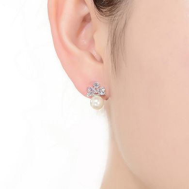 Sterling Silver Freshwater Cultured Pearl Cubic Zirconia Earrings