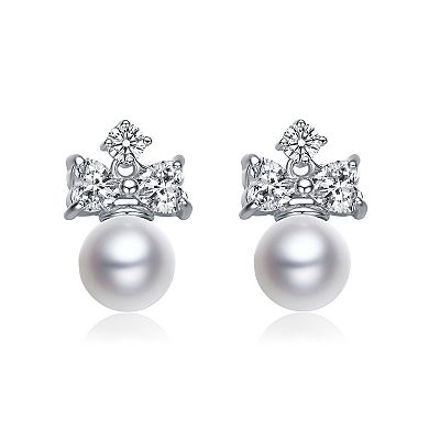 Sterling Silver Freshwater Cultured Pearl Cubic Zirconia Earrings