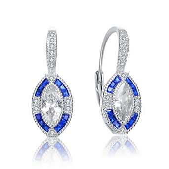 Sterling Silver Oval Blue Cubic Zirconia Leverback Earrings