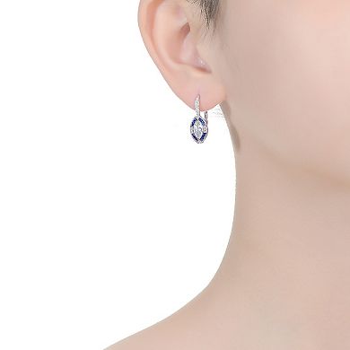 Sterling Silver Oval Blue Cubic Zirconia Leverback Earrings