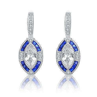 Sterling Silver Oval Blue Cubic Zirconia Leverback Earrings