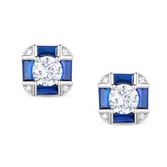 Megan Walford Serling Silver Cubic Zirconia Geometric Stud Earrings