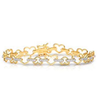 Megan Walford 14k Gold Over Silver Cubic Zirconia Heart Bracelet