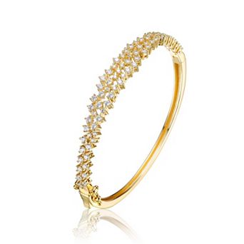 14k Gold Over Silver Cubic Zirconia Raindrops Cluster Bangle Bracelet