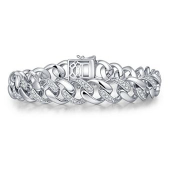 Megan Walford Sterling Silver Cubic Zirconia Curb Chain Bracelet