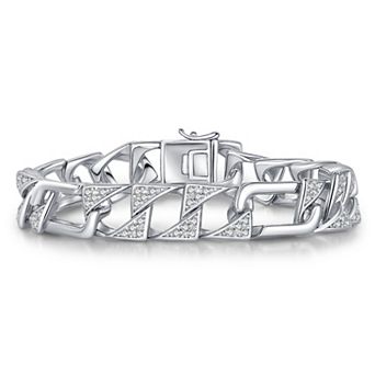 Megan Walford Sterling Silver Cubic Zirconia Mixed Cuban Chain Bracelet