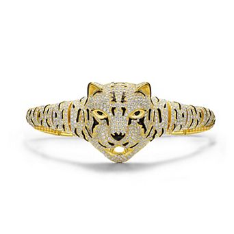 14k Gold Over Silver Cubic Zirconia Leopard Bangle Bracelet