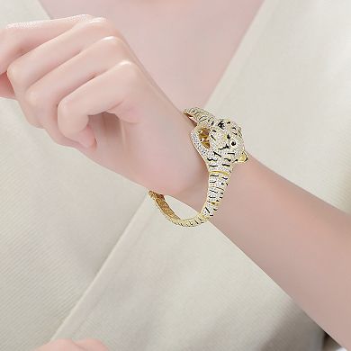 14k Gold Over Silver Cubic Zirconia Leopard Bangle Bracelet