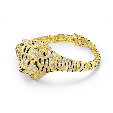 14k Gold Over Silver Cubic Zirconia Leopard Bangle Bracelet