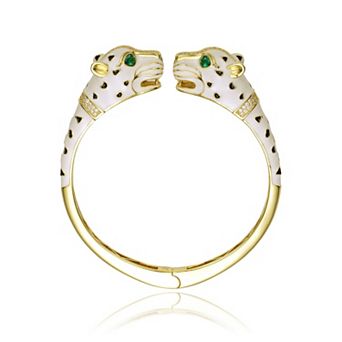 14k Gold-Plated Sterling Silver Black Cubic Zirconia Panther Swivel Bangle Bracelet