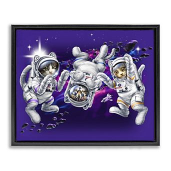 Stupell Home Decor Astronaut Cat Trio Framed Canvas Wall Art