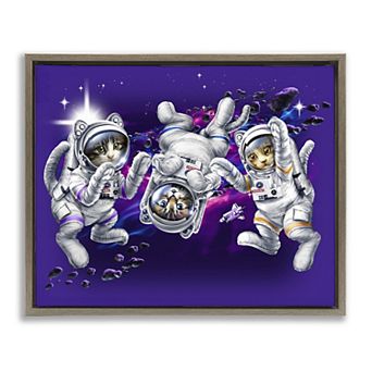 Stupell Home Decor Astronaut Cat Trio Framed Canvas Wall Art