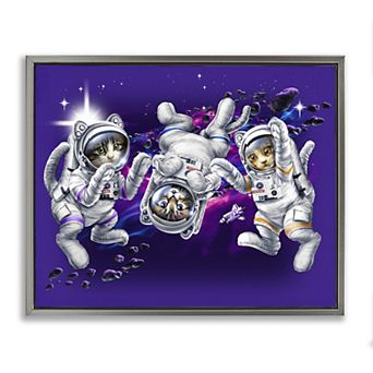 Stupell Home Decor Astronaut Cat Trio Framed Canvas Wall Art