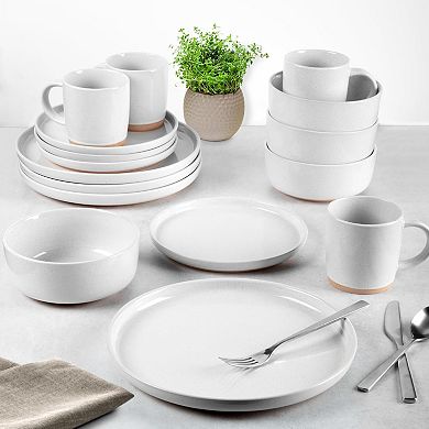 Zulay Kitchen Terra Plates and Bowls Sets, 16 Piece Modern Stoneware Dinnerware - Dish Set for 4