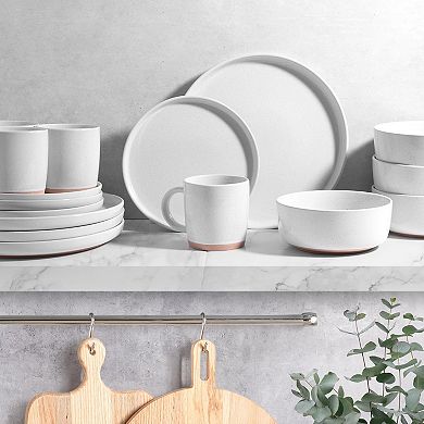 Zulay Kitchen Terra Plates and Bowls Sets, 16 Piece Modern Stoneware Dinnerware - Dish Set for 4