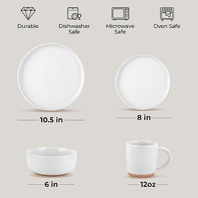 Zulay Kitchen Terra Plates and Bowls Sets, 16 Piece Modern Stoneware Dinnerware - Dish Set for 4