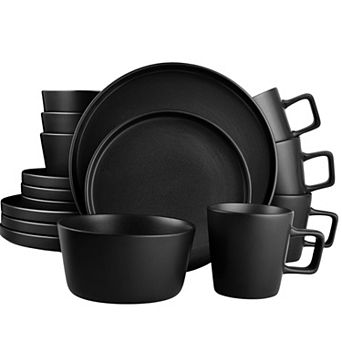 Zulay Kitchen Terra Plates and Bowls Sets, 16 pc Modern Stoneware Dinnerware - Dish Set for 4