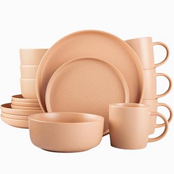 Zulay Kitchen Terra Plates and Bowls Sets, 16 pc Modern Stoneware Dinnerware - Dish Set for 4