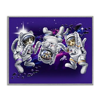 Stupell Home Decor Astronaut Cat Trio Thin Frame Canvas Wall Art
