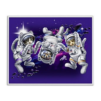 Stupell Home Decor Astronaut Cat Trio Thin Frame Canvas Wall Art