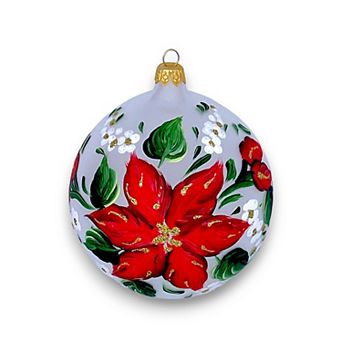 Discover Europe Made in Italy Poinsettia Glass Ball Christmas Ornament
