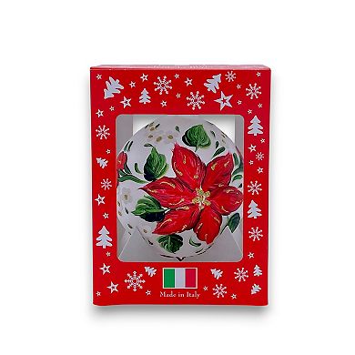 Discover Europe Made in Italy Poinsettia Glass Ball Christmas Ornament