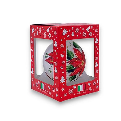 Discover Europe Made in Italy Poinsettia Glass Ball Christmas Ornament