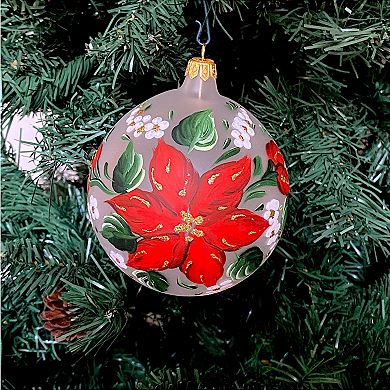 Discover Europe Made in Italy Poinsettia Glass Ball Christmas Ornament