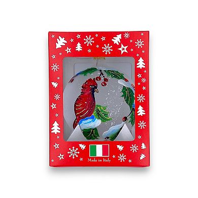 Discover Europe Made in Italy Cardinal Holly Glass Ball Christmas Ornament