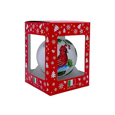 Discover Europe Made in Italy Cardinal Holly Glass Ball Christmas Ornament