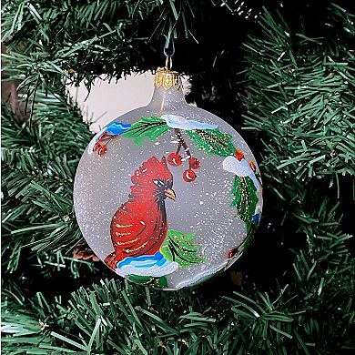Discover Europe Made in Italy Cardinal Holly Glass Ball Christmas Ornament