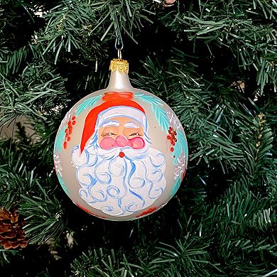 Discover Europe Made in Italy Jolly Santa Glass Ball Christmas Ornament