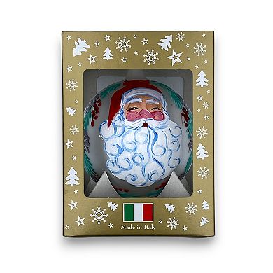 Discover Europe Made in Italy Jolly Santa Glass Ball Christmas Ornament