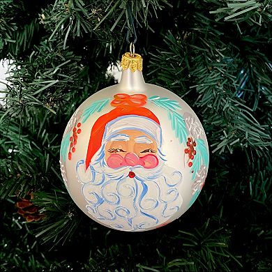 Discover Europe Made in Italy Jolly Santa Glass Ball Christmas Ornament