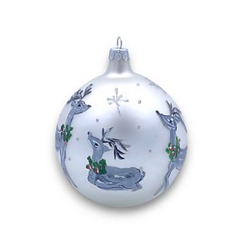 Discover Europe Made in Italy Reindeers Snowflakes Glass Ball Christmas Ornament